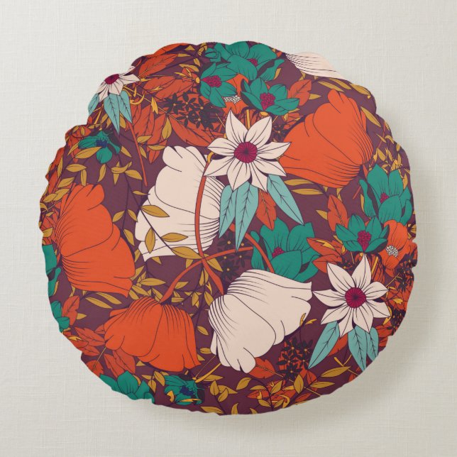 Naadloos patroonontwerp met handgetekende bloemen  rond kussen (Voorkant)