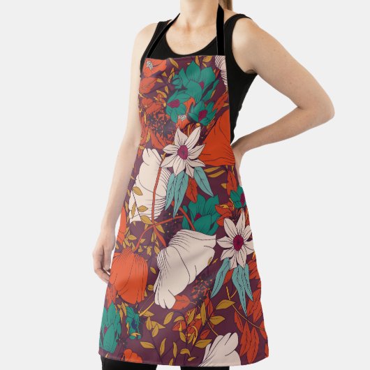 Naadloos patroonontwerp met handgetekende bloemen  schort (Insitu)