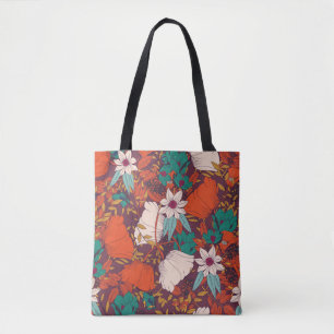 Naadloos patroonontwerp met handgetekende bloemen tote bag