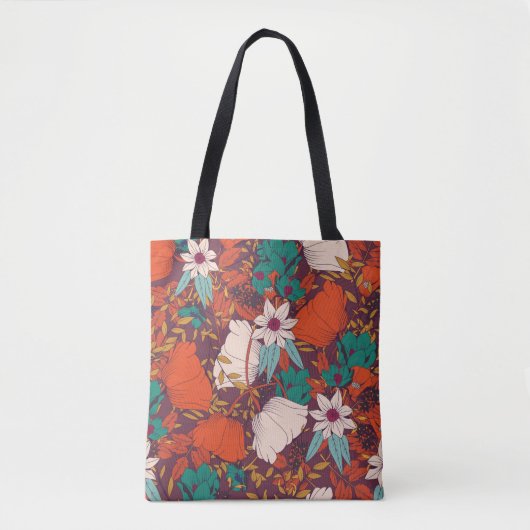 Naadloos patroonontwerp met handgetekende bloemen tote bag (Voorkant)