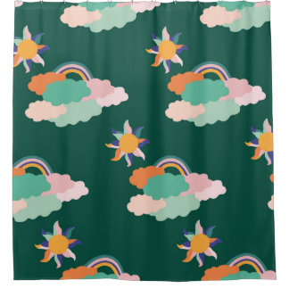 Naadloos patroonontwerp met kleurrijke wolken en r douchegordijn