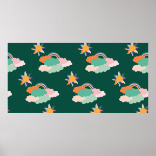 Naadloos patroonontwerp met kleurrijke wolken en r poster