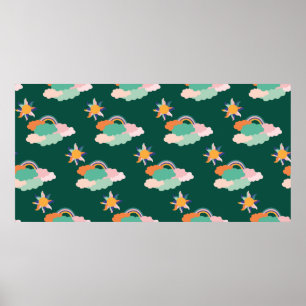 Naadloos patroonontwerp met kleurrijke wolken en r poster