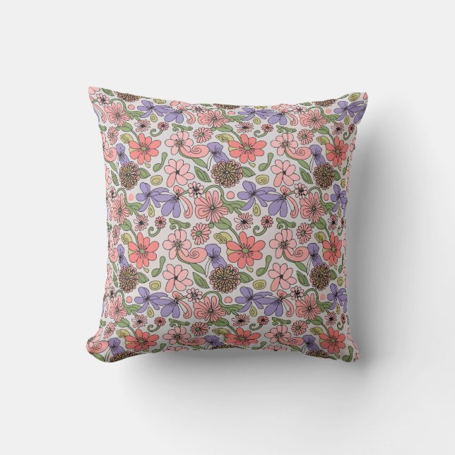 Naadloos Retro Bloemmotief Boho Kussen (Voorkant)