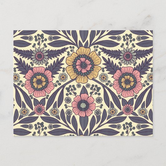 Naadloos roze en blauw Floral Patroon Briefkaart (Voorkant)