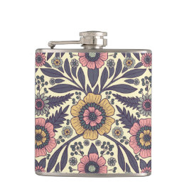 Naadloos roze en blauw Floral Patroon Heupfles