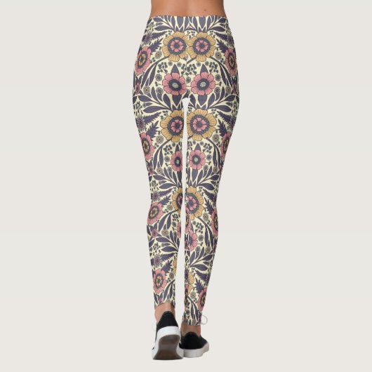 Naadloos roze en blauw Floral Patroon Leggings (Achterkant)