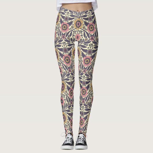 Naadloos roze en blauw Floral Patroon Leggings (Voorkant)