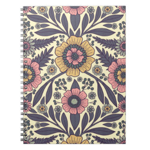 Naadloos roze en blauw Floral Patroon Notitieboek