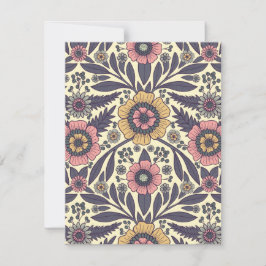 Naadloos roze en blauw Floral Patroon Notitiekaartje