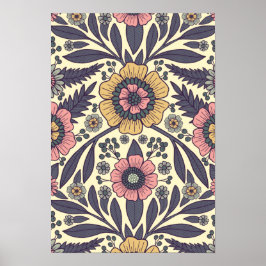 Naadloos roze en blauw Floral Patroon Poster