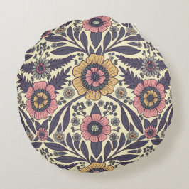 Naadloos roze en blauw Floral Patroon Rond Kussen