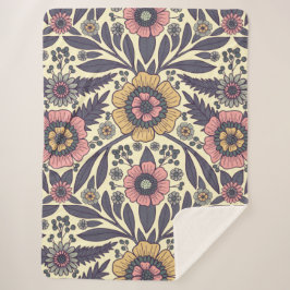 Naadloos roze en blauw Floral Patroon Sherpa Deken