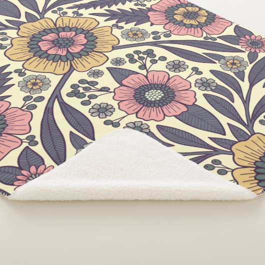Naadloos roze en blauw Floral Patroon Sherpa Deken (3/4)