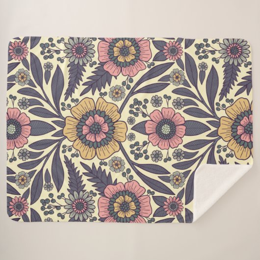 Naadloos roze en blauw Floral Patroon Sherpa Deken (Voorkant (horizontaal))