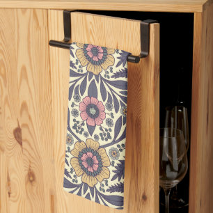 Naadloos roze en blauw Floral Patroon Theedoek
