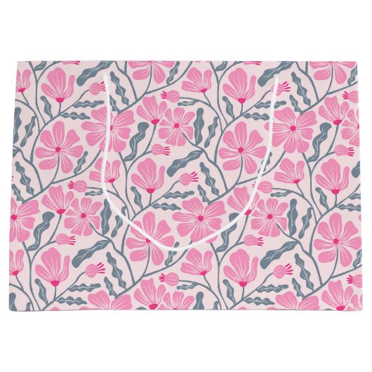 Naadloos roze Mid-Century Modern Bloemenpatroon Groot Cadeauzakje (Voorkant)