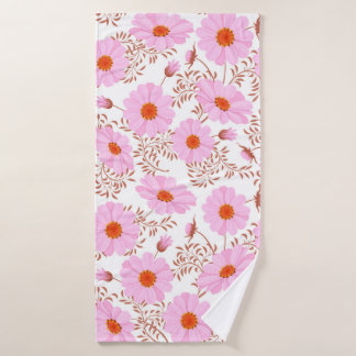 Naadloos roze  patroon van de witte bloem badhanddoek
