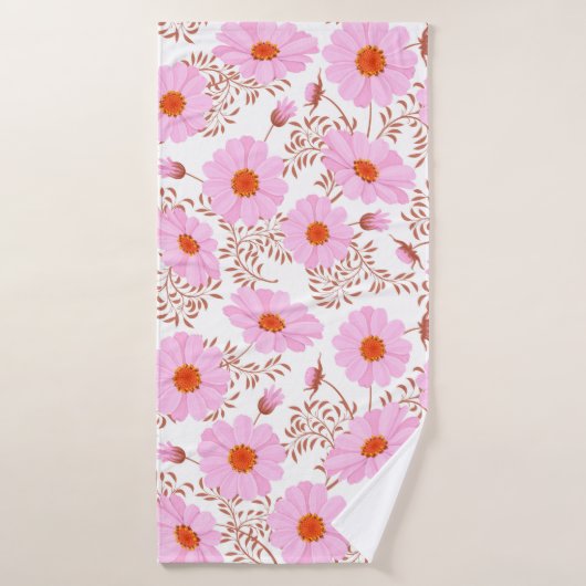 Naadloos roze  patroon van de witte bloem badhanddoek (Badhanddoek)