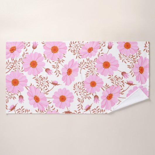 Naadloos roze  patroon van de witte bloem badhanddoek (Badhanddoek)