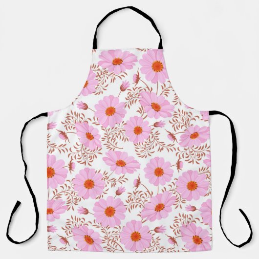 Naadloos roze  patroon van de witte bloem schort (Voorkant)