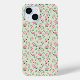 Naadloos Roze Roos Waterverf Patroon iPhone 15 Case