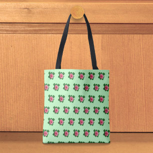 Naadloos rozenpatroon op lichte groene boodschappe tote bag