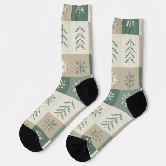 Naadloos Scandinavisch kerstboom patroon Sokken (Links)