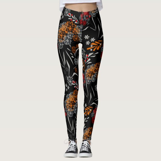Naadloos schattig klein bloesbloem zwart v leggings (Voorkant)