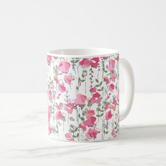 Naadloos seizoenspatroon met zoete erwt. eindeloos koffiemok (Voorkant rechts)