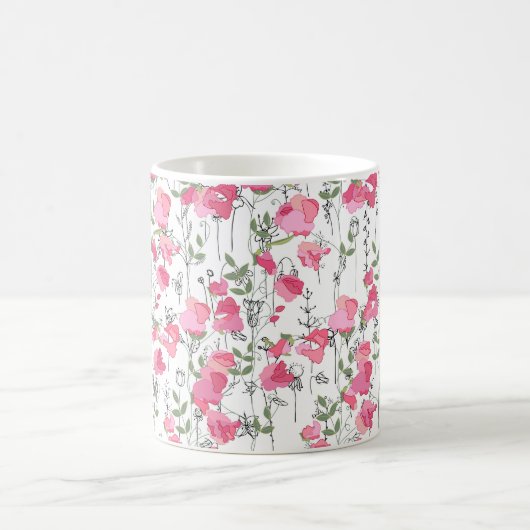 Naadloos seizoenspatroon met zoete erwt. eindeloos koffiemok (Center)