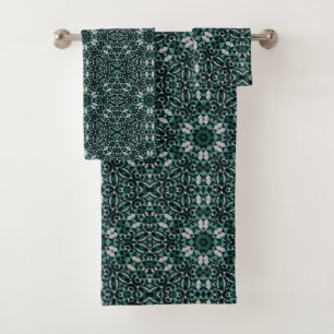 Naadloos sier zwart groen grijs decor decorat bad handdoek