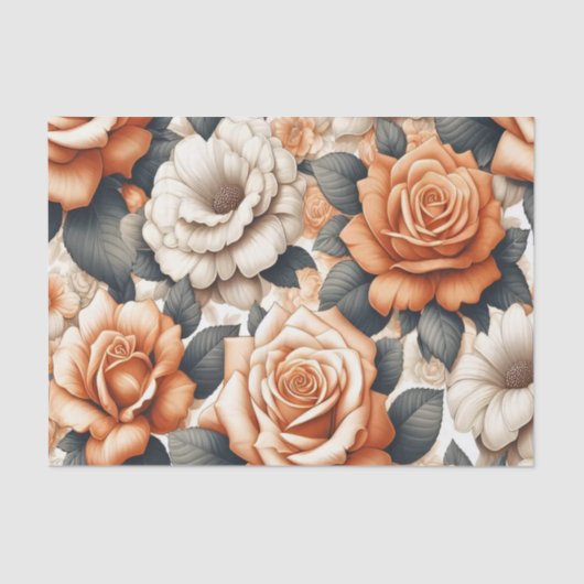 Naadloos Sinaasappel en wit rozenpatroon Tissuepapier (Voorkant)