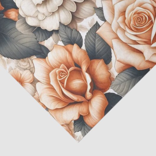 Naadloos Sinaasappel en wit rozenpatroon Tissuepapier (Detail)