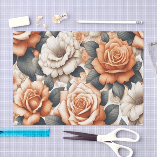 Naadloos Sinaasappel en wit rozenpatroon Tissuepapier (Craft)