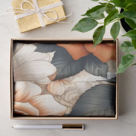 Naadloos Sinaasappel en wit rozenpatroon Tissuepapier (Geschenk)