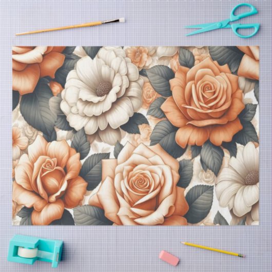 Naadloos Sinaasappel en wit rozenpatroon Tissuepapier (Craft)