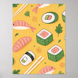 Naadloos Sushi Patroon – Mooie Japanse Eten Poster