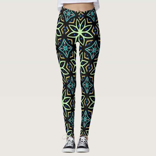 naadloos symmetrisch bloemmotief leggings (Voorkant)