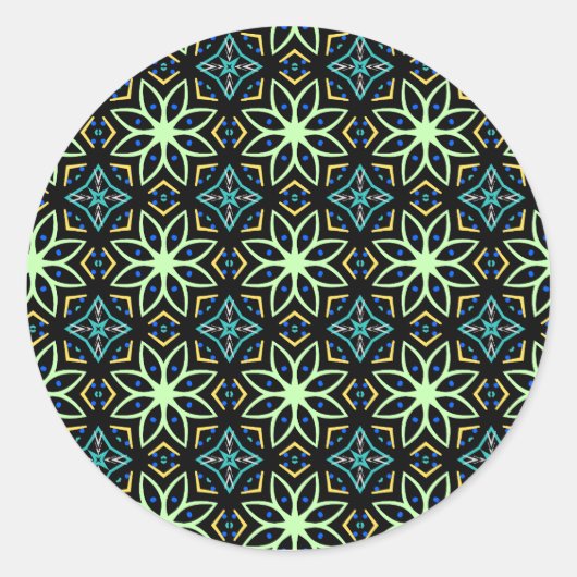 naadloos symmetrisch bloemmotief ronde sticker (Voorkant)