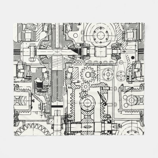 Naadloos technisch patroon met wormversnellingen e fleece deken (Voorkant (Horizontaal))