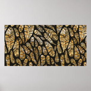 Naadloos textuurpatroon van gloeiende gouden veren poster