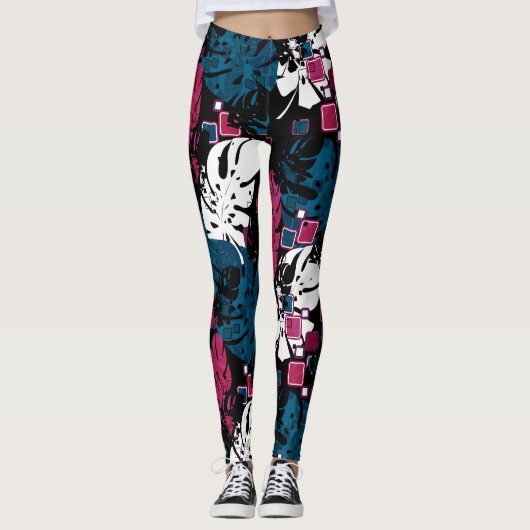 Naadloos tropisch oerwoud laat monstera palm-monst leggings (Voorkant)