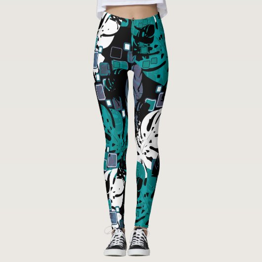 Naadloos tropisch oerwoud laat monstera palm-monst leggings (Voorkant)