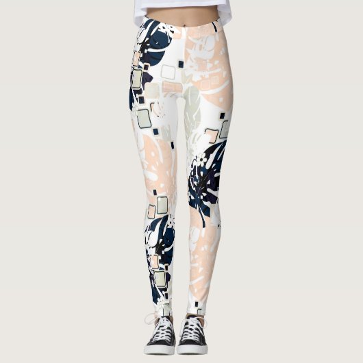 Naadloos tropisch oerwoud laat monstera palm-monst leggings (Voorkant)