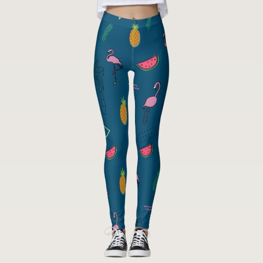 Naadloos tropisch patroon met Flamingo ananas Leggings (Voorkant)