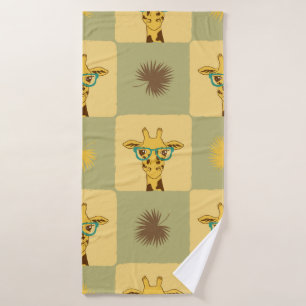 Naadloos tropisch patroon met giraffe en palm le badhanddoek