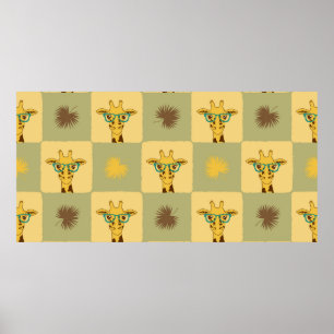 Naadloos tropisch patroon met giraffe en palm le poster