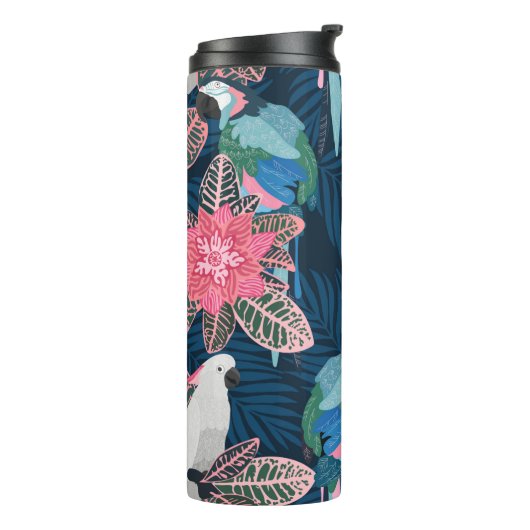 Naadloos tropisch patroon met papegaaien.  thermosbeker (Gedraaid links)
