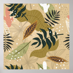 Naadloos tropisch patroon met planten, bladeren, e poster